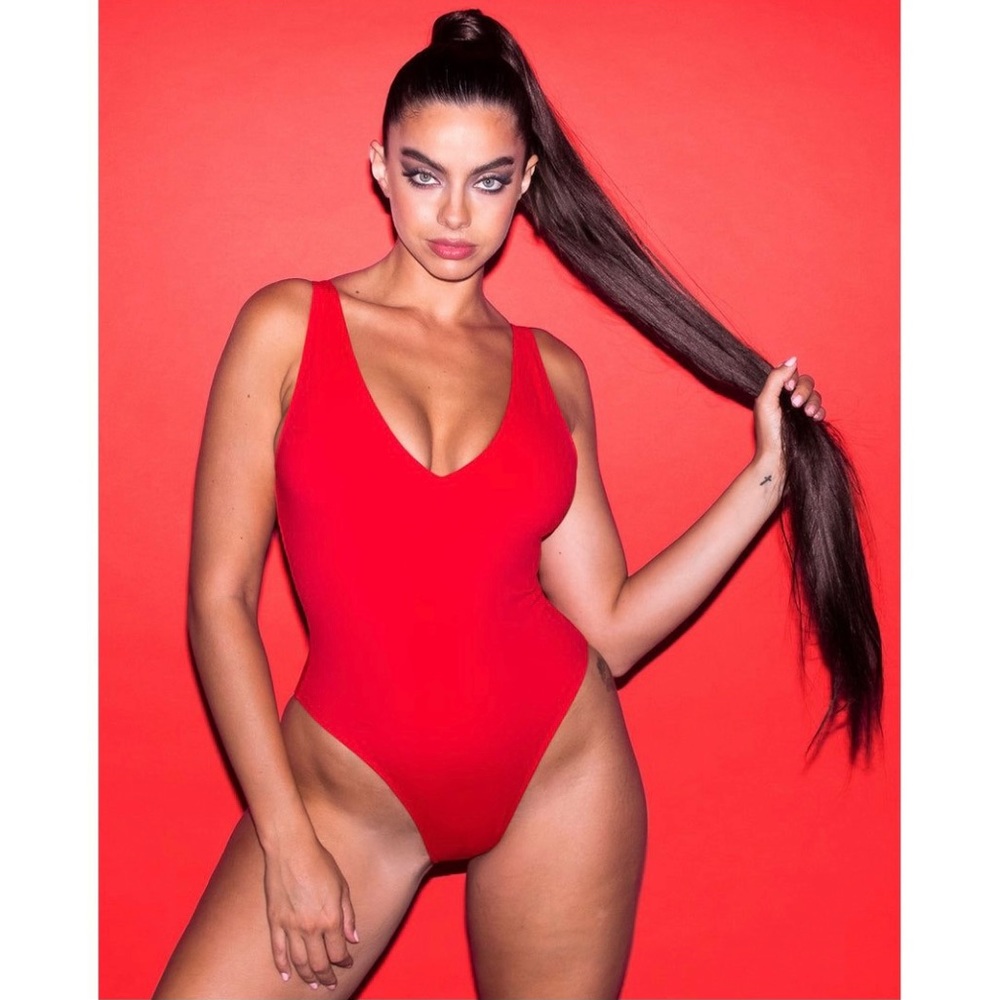 Ta3swim High Cut Plungey Red Swimsuit